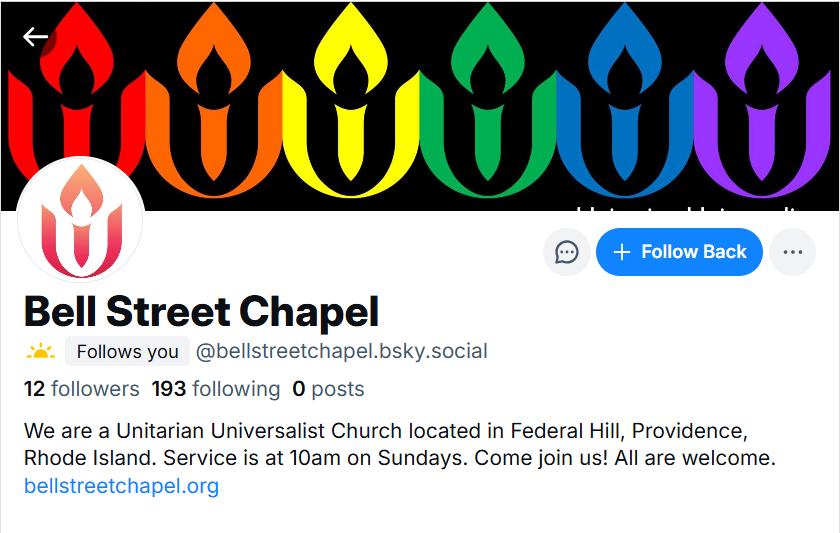 Screen shot of Bluesky account for Bell Street Chapel